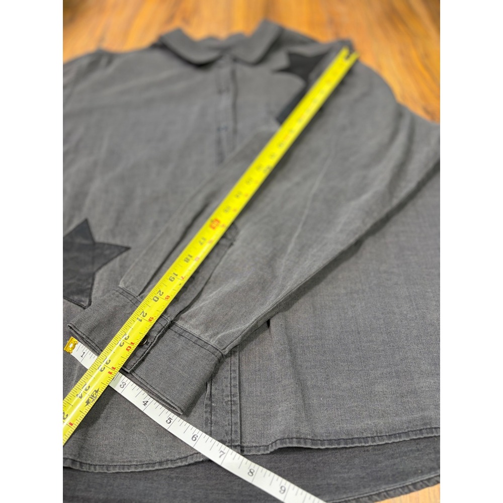 Unbranded Gray Star Patch Button Down Oversized Western Streetwear Shirt Top‎ - Picture 7 of 7